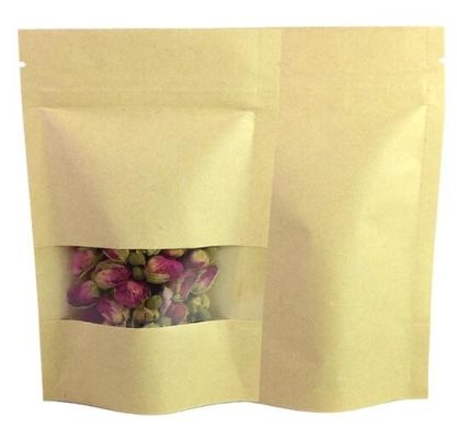 Doypackのヒート シール ブラウンを立てなさいクラフト紙の包装が無光沢の窓との多サイズを袋に入れる